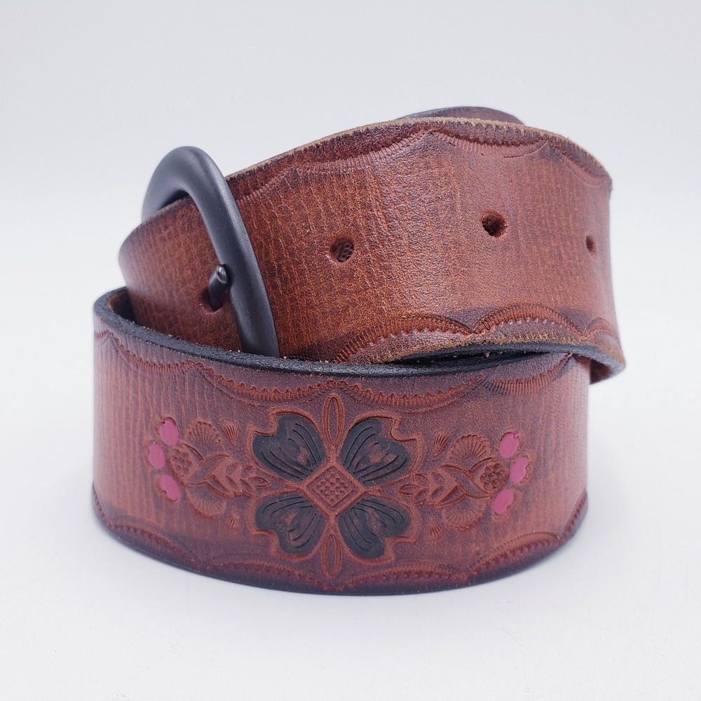 Gap Belt Brown Floral Tooled Leather Embossed Boho Western Small